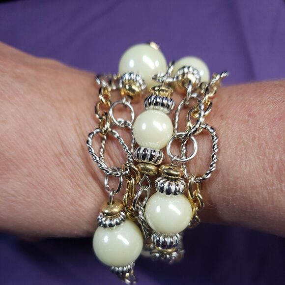 Bijoux Stella Multistrand Mixed Metals Faux Pearl Bracelet, NWT - Picture 5 of 12